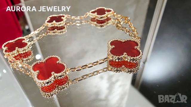 Van Cleef & Arpels VCA 5 Motifs Rose Gold Red Carnelian Vintage Alhambra Дамска Гривна, снимка 3 - Гривни - 53933452