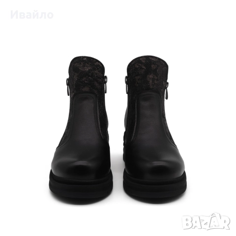 Дамски черни боти от естествена кожа с цип и платформа, снимка 2 - Дамски боти - 52190476