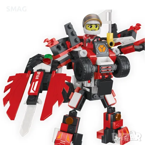 Комплект Конструктор Червена състезателна кола - робот 2в1 с 1 фигура (262 части) S_1241636, снимка 3 - Конструктори - 49269452