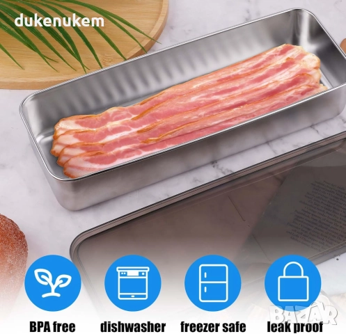 Иноксова кутия за бекон и деликатеси, херметична, за хладилник и фризер, снимка 5 - Други - 52638254