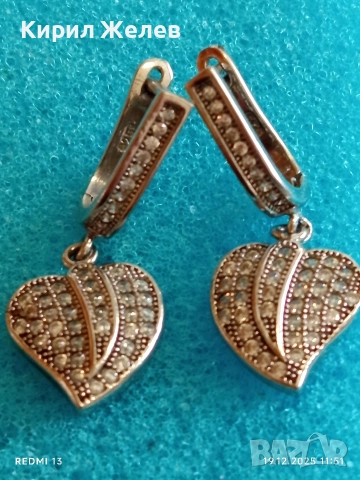 Сребърни обеци във формата на сърце инкрустирани с планински кристал прелестни 50974, снимка 9 - Обеци - 52846234