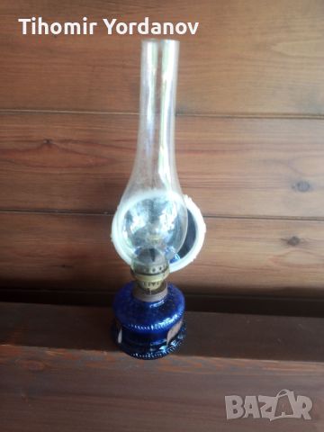 Газена лампа ( синьо стъкло)., снимка 1 - Антикварни и старинни предмети - 46404039