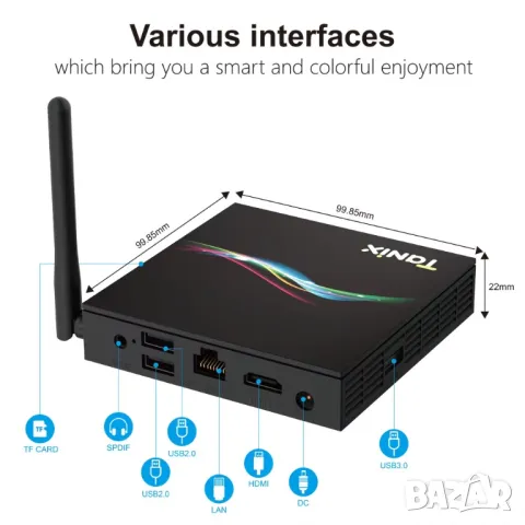 Настроен TV Box Tanix, Android 11.0, RK3566, 4GB, 32GB, AV1, BT5.0, снимка 2 - Приемници и антени - 48573214