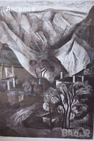 Литография "Мелник" на голямата графичка Елка Найденова (1932 – 2016), снимка 2 - Картини - 53857706