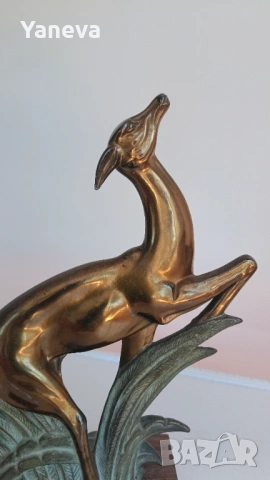 Vintage, бронзова,  френска статуетка на антилопа в стил Арт деко от 1930 г., снимка 4 - Статуетки - 54135332