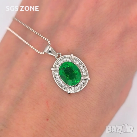 СРЕБЪРЕН ВИСУЛКА СЪС ЗЕЛЕН ТОПАЗ, снимка 2 - Колиета, медальони, синджири - 52296017