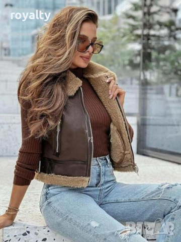 Дамски кафяв къс пухкав елек, снимка 2 - Якета - 51966263