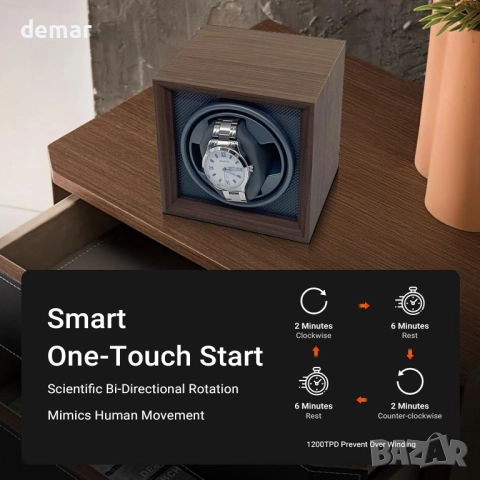 Автоматична навиваща машина за часовници Lian за 1 часовник, захранвана от USB (сива), снимка 5 - Други - 52129931