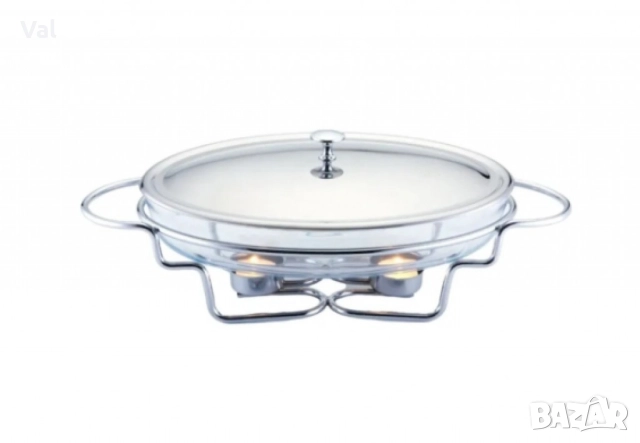 Съд за затопляне Bohmann, 3л овал, две свещи, стоманен капак, стъкло, инокс