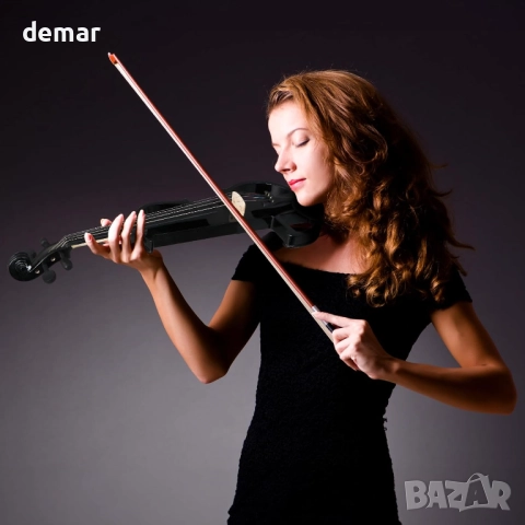 LALAHO Електрическа цигулка в пълен размер, абаносови фитинги, черна, снимка 7 - Струнни инструменти - 52413653