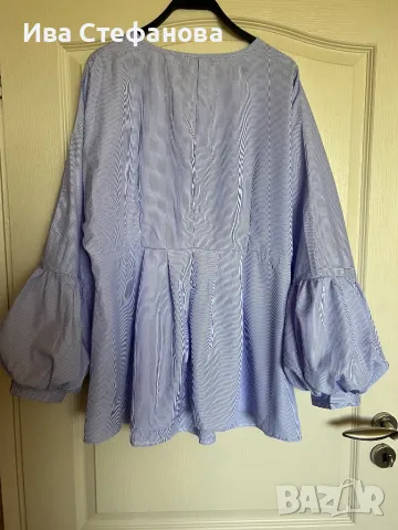 Wow Нова разкошна елегантна  блуза туника  рае синьо бяло буфан ръкав, снимка 3 - Блузи с дълъг ръкав и пуловери - 50121707