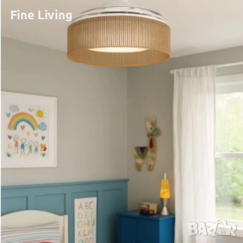 Brizy Bright Rattan – Вентилатор за таван с лампа и функция лято/зима, снимка 4 - Вентилатори - 52185031