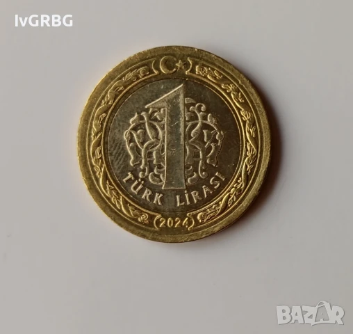1 лира 2024 Турция турска монета С НАМАЛЕНО ТЕГЛО 6.6 ГРАМА , НЕ 8,2