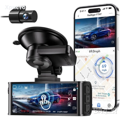 НОВО!!! Видеорегистратор REDTIGER F7N Touch 4K+FHD, WiFi, Нощно виждане, 170°, 3.18" IPS 