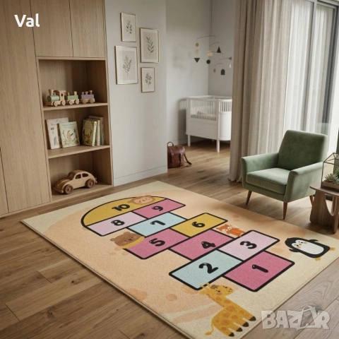 Детски килим за игра 120х160см - Пясъчен килим с жирав и розова дама, противоплъзгащ и миещ се, снимка 3 - Килими - 53931547