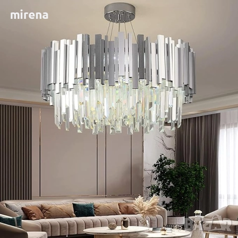 Модерен полилей с кристално осветително тяло, златен, сребърен, снимка 2 - Лампи за таван - 51556521