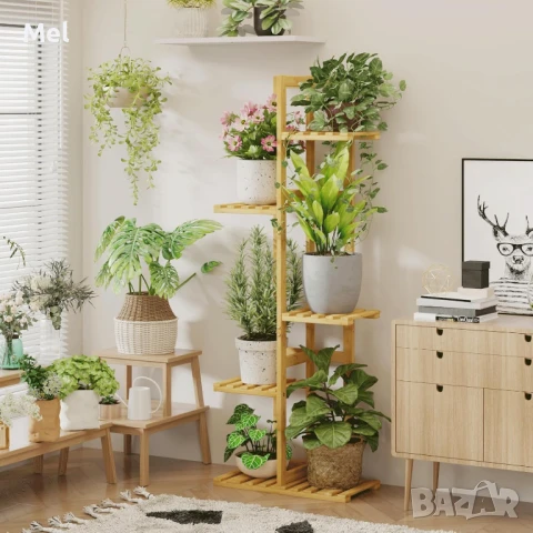 Цветарник от бамбук, натурален цвят, пет нива, 110см височина , снимка 4 - Градински мебели, декорация  - 50756843