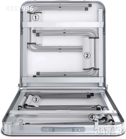 Сгъваема къмпинг маса с 4 стола и отвор за чадър - Алуминиева, снимка 9 - Къмпинг мебели - 49043333