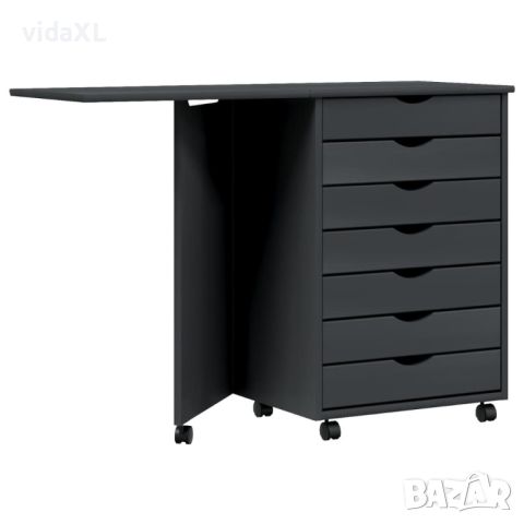 vidaXL Шкаф с колелца и бюро MOSS, сив, бор масив（SKU:355902, снимка 1 - Шкафове - 46057585