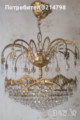 Антикварен кристален полилей , снимка 3 - Полилеи - 52511214