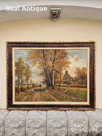 Уникална голяма антикварна белгийска картина масло върху платно 