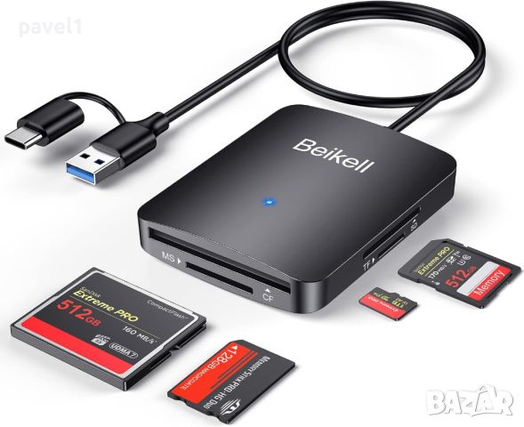 Четец на карти Beikell USB 3.0 B6316 Съвместим с Windows, Mac, Linux, снимка 1 - Друга електроника - 45136237