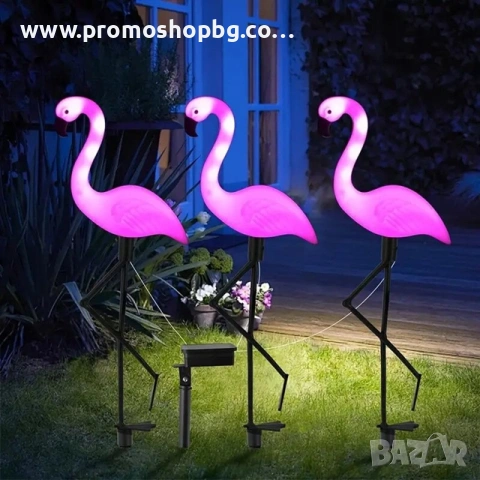 Промоция! Соларна градинска лампа фламинго - Комплект от 3 бр фламинга