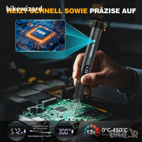 Комплект поялник, преносим, ​​регулируема температура 200–450°C акумулаторна батерия НОВО, снимка 4 - Поялници и запояване - 53639681