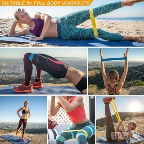 Нови Фитнес ленти 5 степени съпротивление за домашни тренировки йога пилатес с калъф, снимка 5 - Други спортове - 54070321