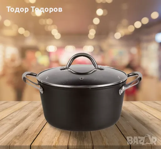 Тенджера Bohmann BH 7421-28, 24*12.5см., Кован алуминий, Индукция, Мраморно покр., Черен, снимка 1 - Друга електроника - 47436358