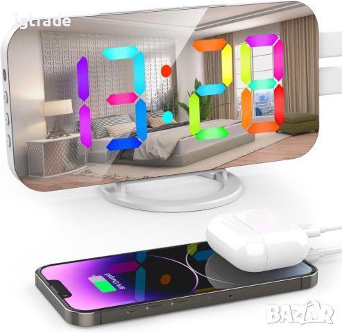 Дигитален будилник с огледало, USB презареждащ се пътен будилник,настолен часовник с огледален екран