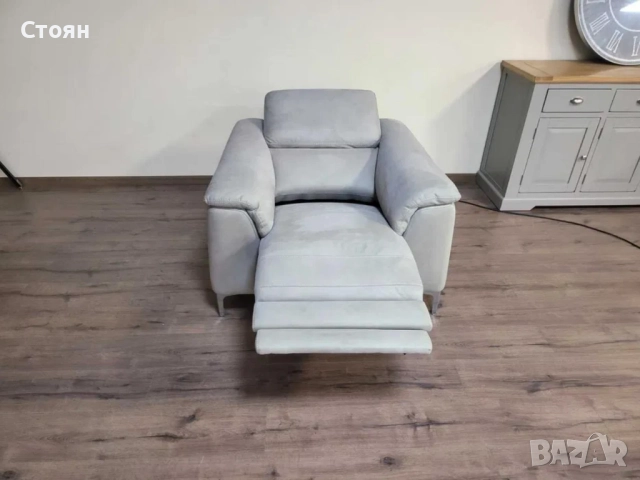 Светло сив фотьойл от плат с електрически релаксиращ механизъм, снимка 12 - Дивани и мека мебел - 52010973