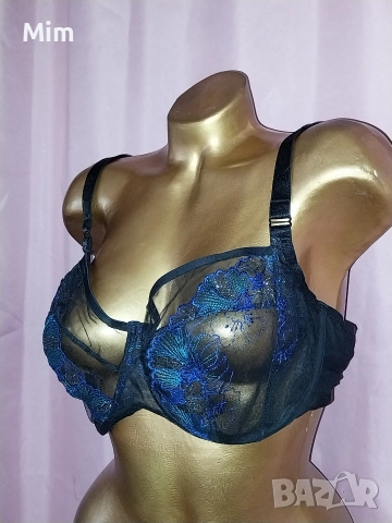  Резервирани KINGA 85 F Черен сутиен с тъмно синя бродерия , снимка 2 - Бельо - 52635158