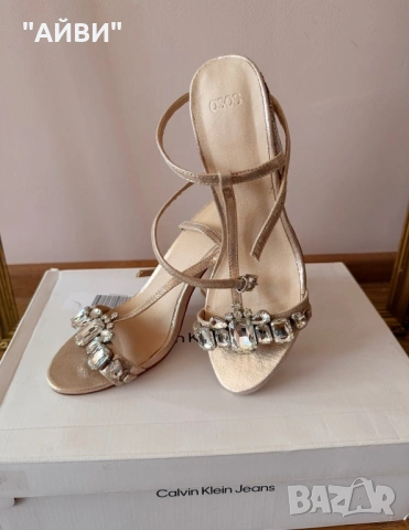 ASOS Луксозни дамски златисти сандали с камъни