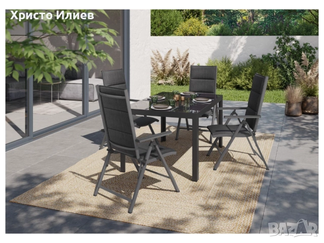 Алуминиева градинска маса със закалено стъкло Сива, снимка 6 - Градински мебели, декорация  - 52033795