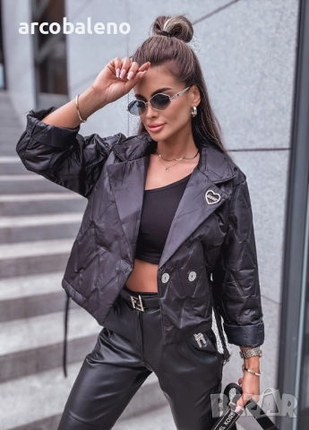 Дамско преходно ватирано яке с черен колан , снимка 9 - Якета - 51694509