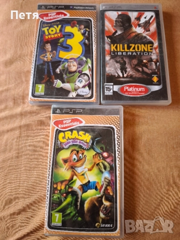 PSP , 3 бр.игри, Killzone liberation, Toy story 3, Crash, Mind over Mutant