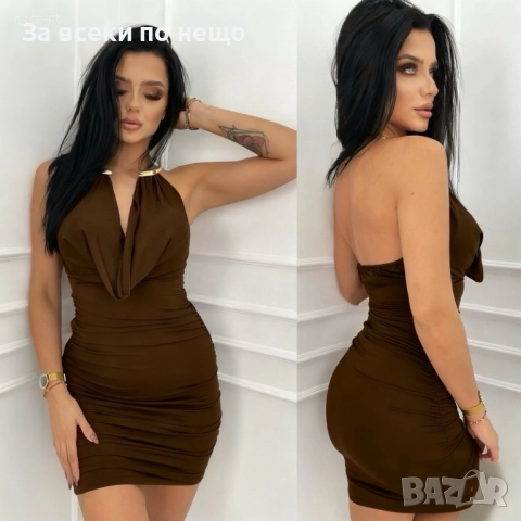 Дамска Къса Сатенена Рокля Със Секси Деколте Код EN20, снимка 3 - Рокли - 52511033