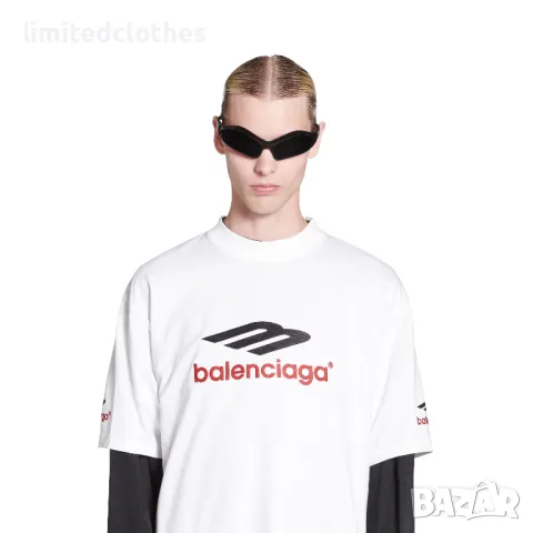 BALENCIAGA White 3B Sports Icon Embroidered Logo Oversized Мъжка / Дамска Тениска size S (M), снимка 5 - Тениски - 47250686