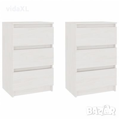 vidaXL Нощни шкафчета, 2 бр, бели, 40x29,5x64 см, борово дърво масив（SKU:808086, снимка 1 - Шкафове - 46057567