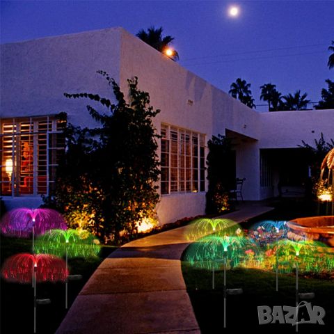 2 броя Соларна LED лампа цветен фонтан от оптични влакна за градина , снимка 3 - Соларни лампи - 45495998