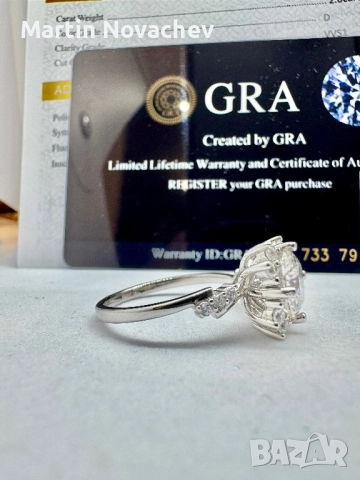 Сребърен пръстен с мойсанит (Диамант) 2 карата, снимка 5 - Пръстени - 51782381
