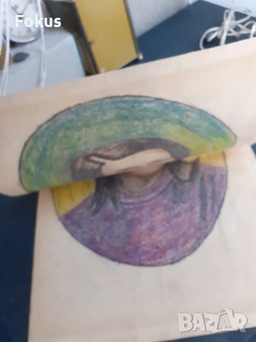 Стара майсторска рисунка с пастели - картина портрет жена, снимка 4 - Антикварни и старинни предмети - 53285785