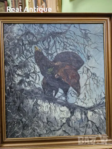 Стара уникална антикварна датска авторска картина масло върху платно , снимка 3 - Антикварни и старинни предмети - 48777752
