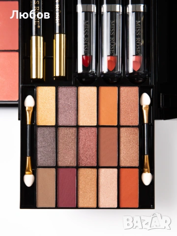 Професионален комплект грим Miss Rose – многофункционална палитра с огледало, снимка 5 - Декоративна козметика - 53912279