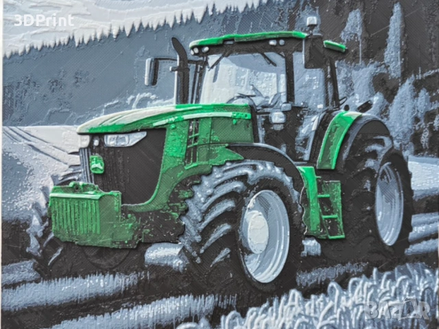  John Deere трактор - 3D релефна оцветена с акрил, снимка 3 - Селскостопанска техника - 53752555