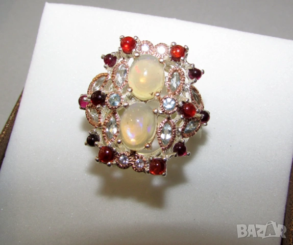 925 сребърен пръстен с етиопски опали, снимка 5 - Пръстени - 53975509