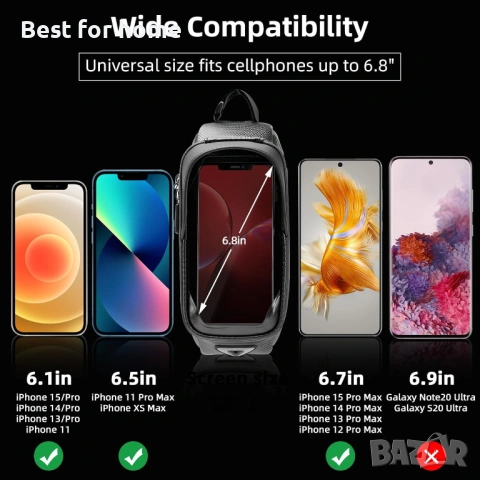 Чанта за велосипед ROCKBROS за телефон, водоустойчива, с твърда обвивка от EVA и дъждобран, снимка 3 - Чанти - 53683836