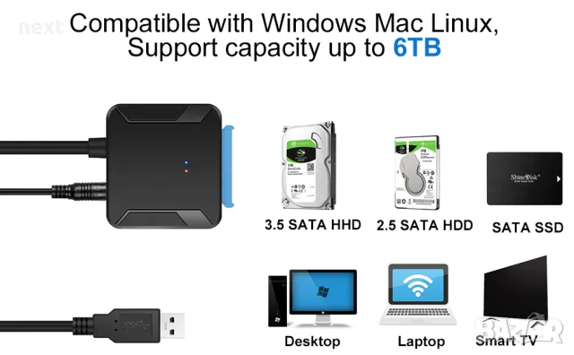 USB 3.0 към SATA кабел за 2.5” и 3.5” HDD и SSD + захранване, снимка 4 - Кабели и адаптери - 47629529