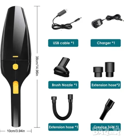 Практична прахосмукачка, подходяща за кола, 4 накрайника, снимка 6 - Прахосмукачки - 48874295